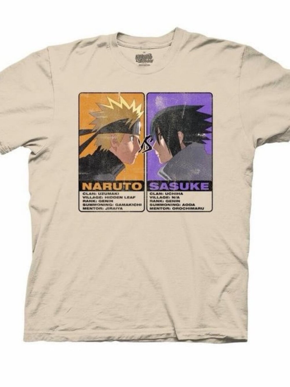 Naruto vs Sasuke Faceoff Unisex Beige Short Sleeve T-Shirt Gamestop Exclusive